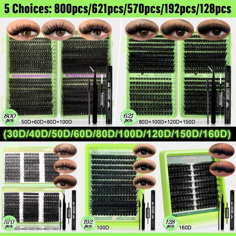 800/621 Clusters Lash Kit, Volume Eyelashes, Volumized Fake Eyelashes, False Eyelashes, DIY Eyelash Cluster, Eyelash Extensions, 30D-160D Mixed Styles, 8-18mm Mixed Lengths, Daily Wear, Salon Quality, Beginner-Friendly, For Daily & Festivals