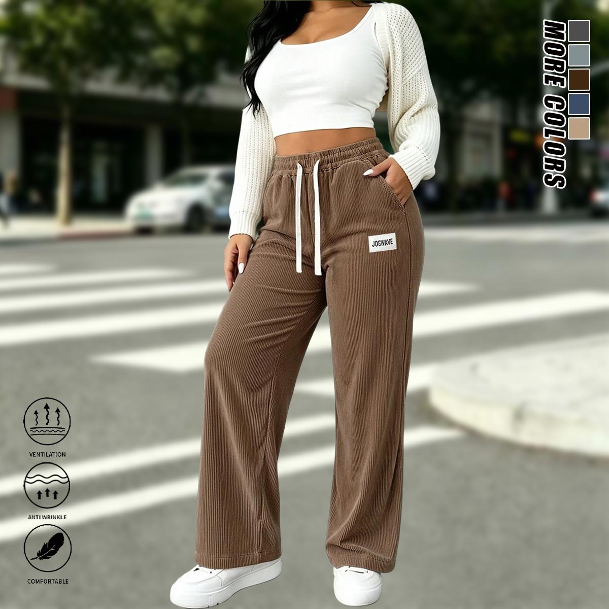 2-pack women’s corduroy casual pants, solid color, elastic drawstring waistband, straight leg, suitable for outdoor sports and casual wear, women’s long pants, women’s casual pants, womenswear