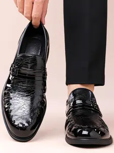 Men's Vintage Business Casual Office Shoes, Metal Buckle Decor, Comfortable Anti-Slip Classic Commuter Party Gentlemen Fashion （38-48）
