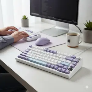 Bluetooth 2.4G Wired Tri-Mode Gaming Keyboard, Custom RGB Backlight, Hot-Swappable Switches & Keycaps, 4000mAh Long Battery Life, Portable for Office & Gaming.