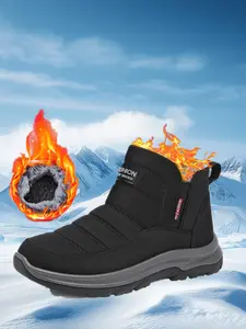 Men's Outdoor Snow Boots, No-Tie, Fleece Lined Thickened Comfortable Warm, Anti-Slip Rubber Sole, PU Leather, All Seasons, Sizes 38-45