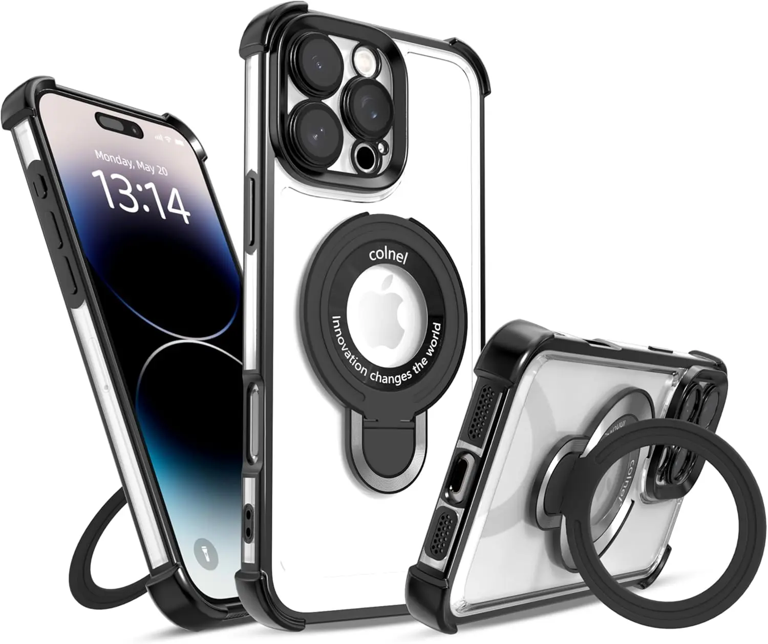 [2nd Big Deals]NganGee Protective Four Comers thicken Cushion Drop-proof Clear Platic magsafe  Phone Case Comes with Sticky Stand Olated Clear Bracket Phone Case for iPhone12-17 Cover with Kickstand Four Corners Cases clear kickstand fashion gift summerwi