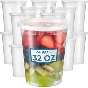 24 Pack 32 oz Deli Containers with ,  Made Leakproof Quart Containers with , Clear Plastic  Storage Container with Lid, Microwave Freezer Safe   Container