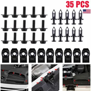 35Pcs Ford M6 Body Bolts & U-Nut Clips Kit, Engine Under Cover Splash Shield Guard Fastener Set, Carbon Steel Anti-Rust Screws U-Nuts Nylon Push Clips for Chassis Bumper Replacement