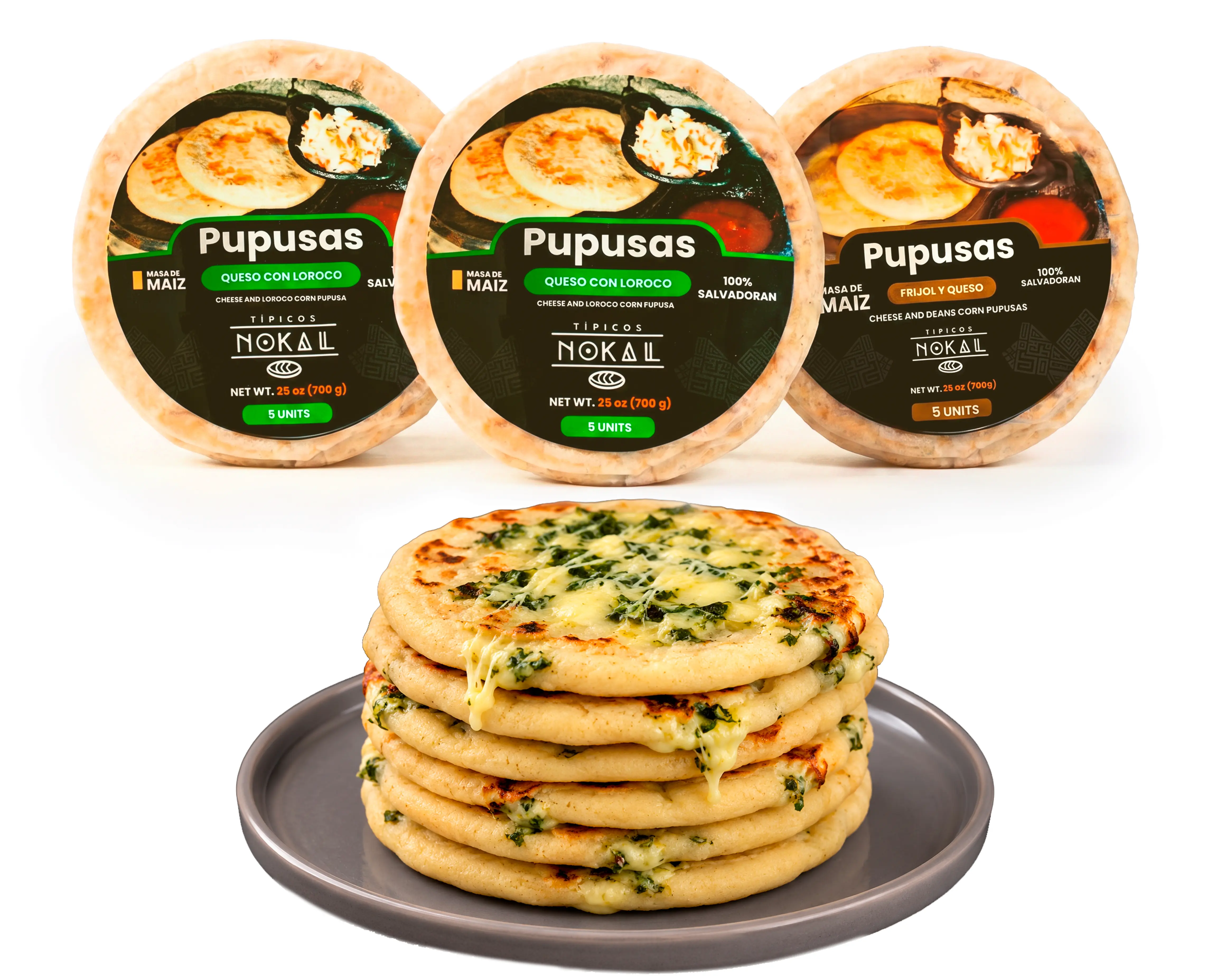 Typical Nokal Pupusas Mix, 10 Cheese & Loroco and 5 Bean & Cheese Pupusas, Authentic Salvadoran Pupusas, 15 Count, 75 Ounce Family Pack