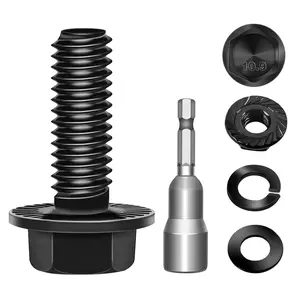 (10Sets) M6 Bolt x 16mm Flanged Hex  , External Flange Hex Drive M6 Screws, Class 10.9 Black Zinc Plated Alloy Steel Metric M6x1.0  Kit