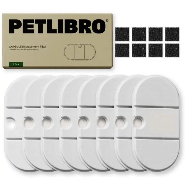 Petlibro Capsule Stainless Steel Cat Water Fountain Replacement Filter 8 Pack for 2.1LCat Water Fountain 4 Months Set for Ultra Quiet Cat Fountain