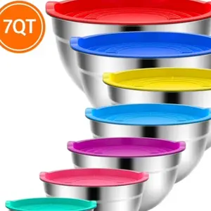 Mixing Bowls with Lids, 7-Pack Stainless Steel Nesting Bowls for Kitchen, 7/4.5/3.0/2.0/1.5/1.0/0.7 QT, Great for Prep, Baking, Serving, Multicolor          Hỏi ChatGPT