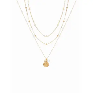 Cider SHELL & STARFISH & FAUX PEARL LAYERED  NECKLACE