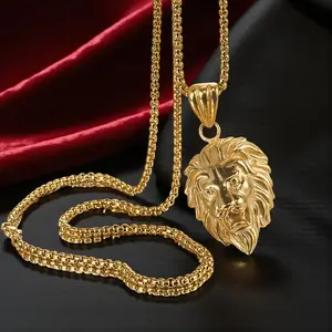 Stainless Steel Lion Head Hip Hop Gold Silver Plated Pendant & 3mm 24" Rolo Chain Bling Necklace Jewelry Unisex Men Women