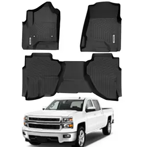 YINTATECH Floor Mats Fits for 2014-2018 Chevrolet Silverado/GMC Sierra 1500 Double Cab, 2019 Silverado LD/Sierra Limited; 2015-2019 2500HD/3500HD, All Weather Guard 1st and 2nd Row Custom Fit Liners