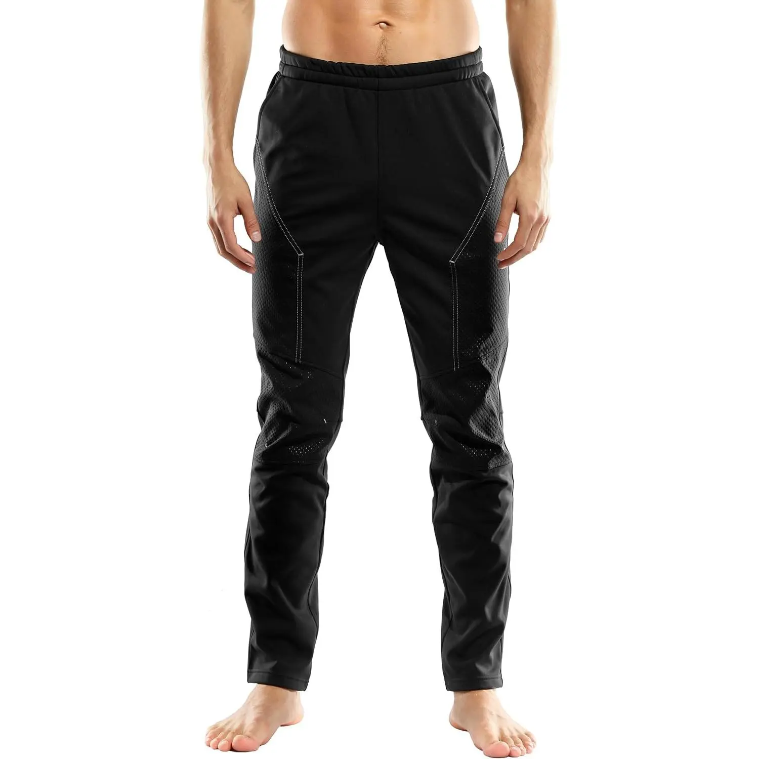 Men's Winter Windproof Wind-Resistant Fleece-Lined Cycling Pants for Biking, Outdoor Sports