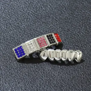 2 pcs Gothic Hip-Hop Style Colorful Zirconia Teeth Grillz - Halloween Jewelry for Men and Women, Halloween Accessories | Bold Fashion Accessory | Durable Zirconia Teeth Grillz