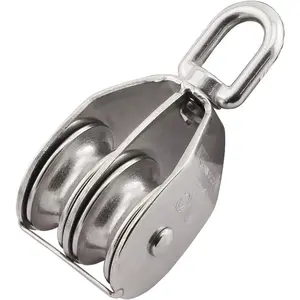 M50 Double Pulley Block Stainless Steel Heavy Duty Hardware Double Wheel Swivel Rigging Lifting Wheel Fixed Pulley for Wire Rope Loading 400kg