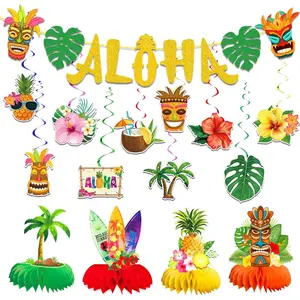 Luau Party Decorations,Hawaiian Party Decorations Kit for Adults - ALOHA Banner  Swirl Honeycomb Centerpiec for Pool Party Summer Party Tropical Beach Party Floral Tiki Birthday Party Decor