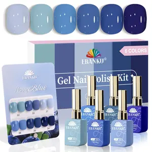 EBANKU 6 Pcs Blue Gel Nail Polish Set, 15ML Nail Polish Same Color Same Bottle Soak Off Gel Polish Kit Nail Art Manicure Salon DIY at Home for Women