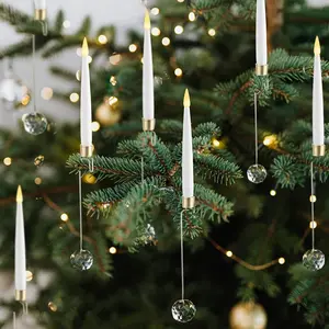 Christmas Tree Candles, 12 Pack Flameless Taper Candles for Christmas Tree Decor, Battery Operated with Remote Flickering LED Candles with Clear Crystal Ball Gold Hook for Xmas Wedding Home Gift