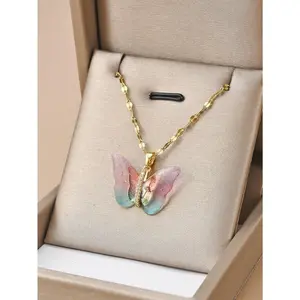 1 pcs Luxury Zirconia Butterfly Necklace for Women - Stainless Steel Asymmetrical Diamond Color Jewelry, Festival Gift