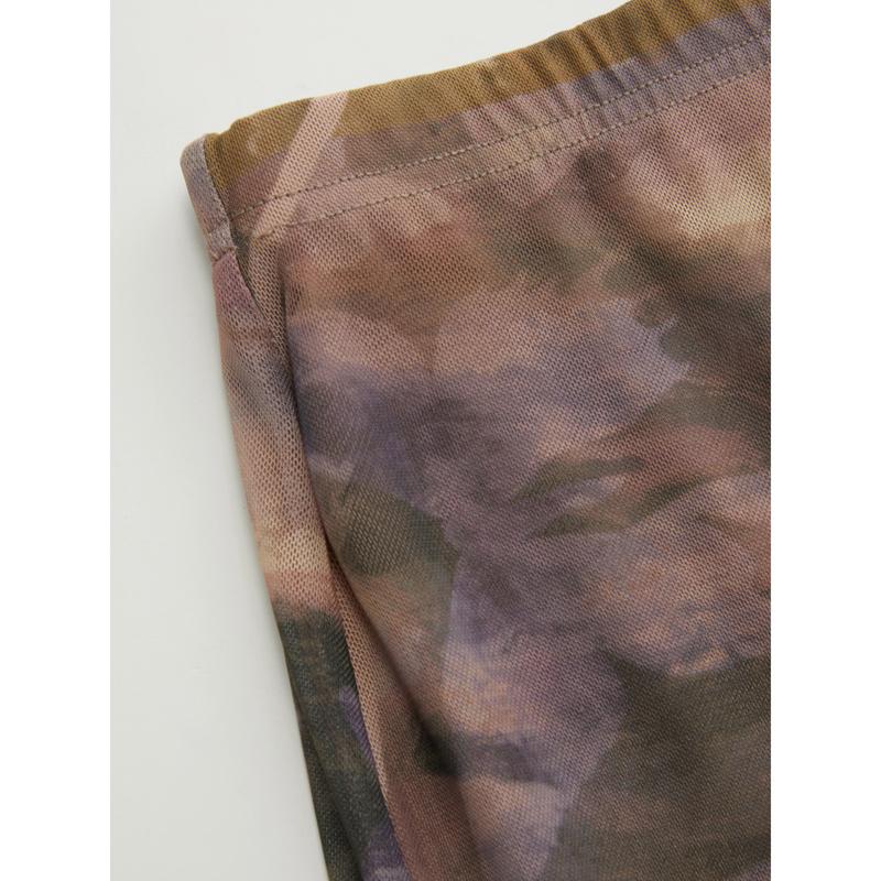 Cider Mesh Mid Rise Abstract Graphic Floral Asymmetrical Hem Maxi Skirt