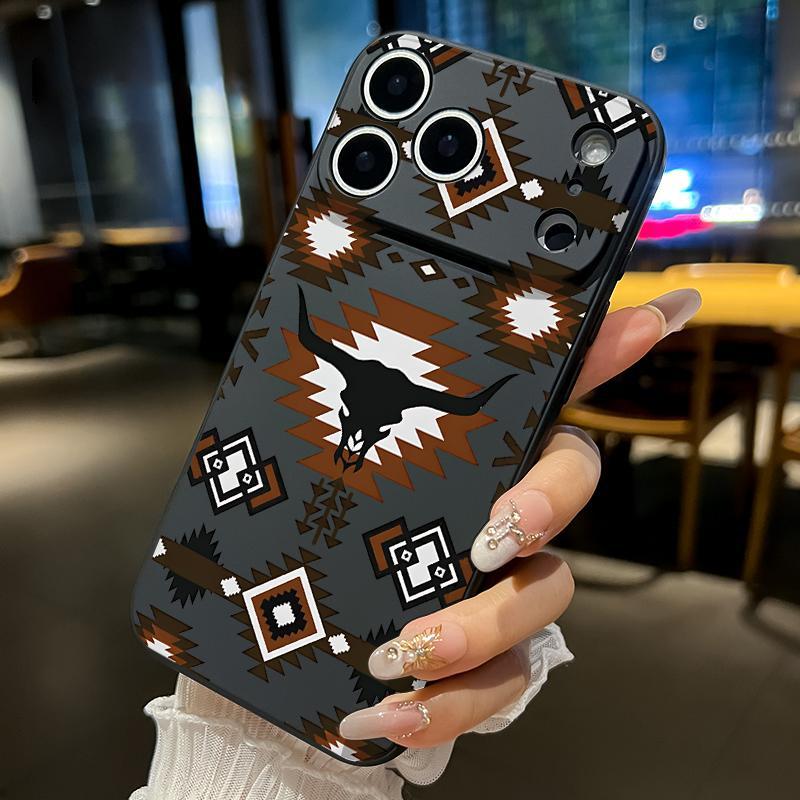 Retro Western Cowboy Pattern Straight Edge Phone Case for iPhone 17 15 16 14 Pro Max 13 12 11 XR XS Plus Air E Shockproof Full Camera Protection Durable Slim Liquid Silicone Cover Smartphone Casing.HM29