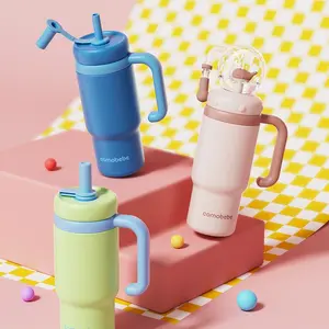 【COMOBEBE】24oz Stainless Steel Whale Fountain Tumbler – Adorably Designed, Spill-Proof, Dual Lids, Durable Handle, Dishwasher Safe, Perfect for Everyone