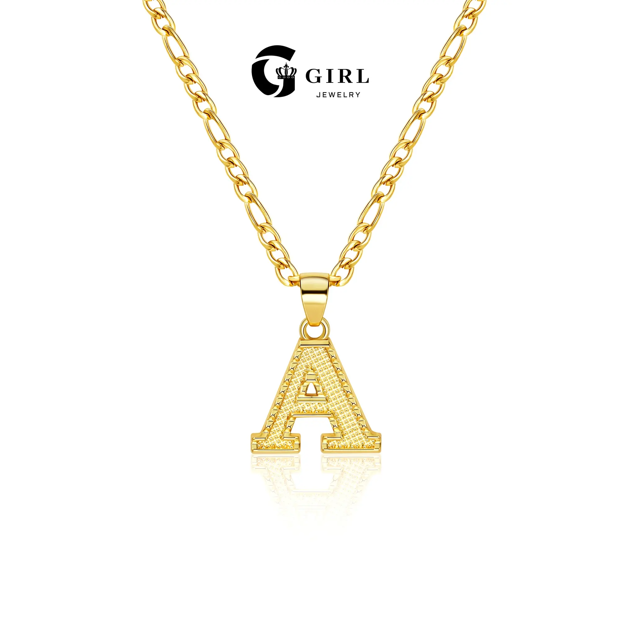 GGIRL 18k gold-plated large letter necklace Embossed design for a naturally shimmering look no setting needed it's eye-catching Available in letters A-Z. Unisex design suitable for everyday wear as a gift or layered
