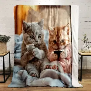 Cute Style Pattern Cute Animal Cute Cat Pattern Print All-Season Nap Office Small Blanket Family Blanket Gift for Family and Friends,Air-conditioned Room Accessory,Lightweight Cozy Blanket