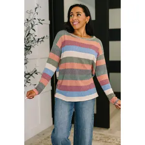 To Be Determined Drop Shoulder Top in Rust, Olive and Blue