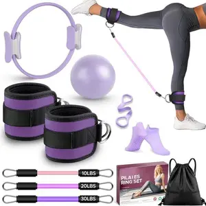 Pilates Ring Kit for Women, Pilates Equipment Accessories,  Workout Set with Magic Circle, Mini Exercise Ball, Ankle Resistance Bands & Yoga Socks, for Fitness, Toning &  Me Gifts