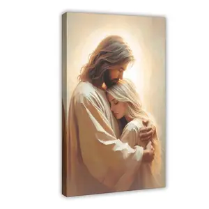 Jesus Hugging Woman Wall Art, Safe Haven Poster, Jesus Canvas Prints,Jesus And Girl Bible Art Pictures for Christian Home Decor