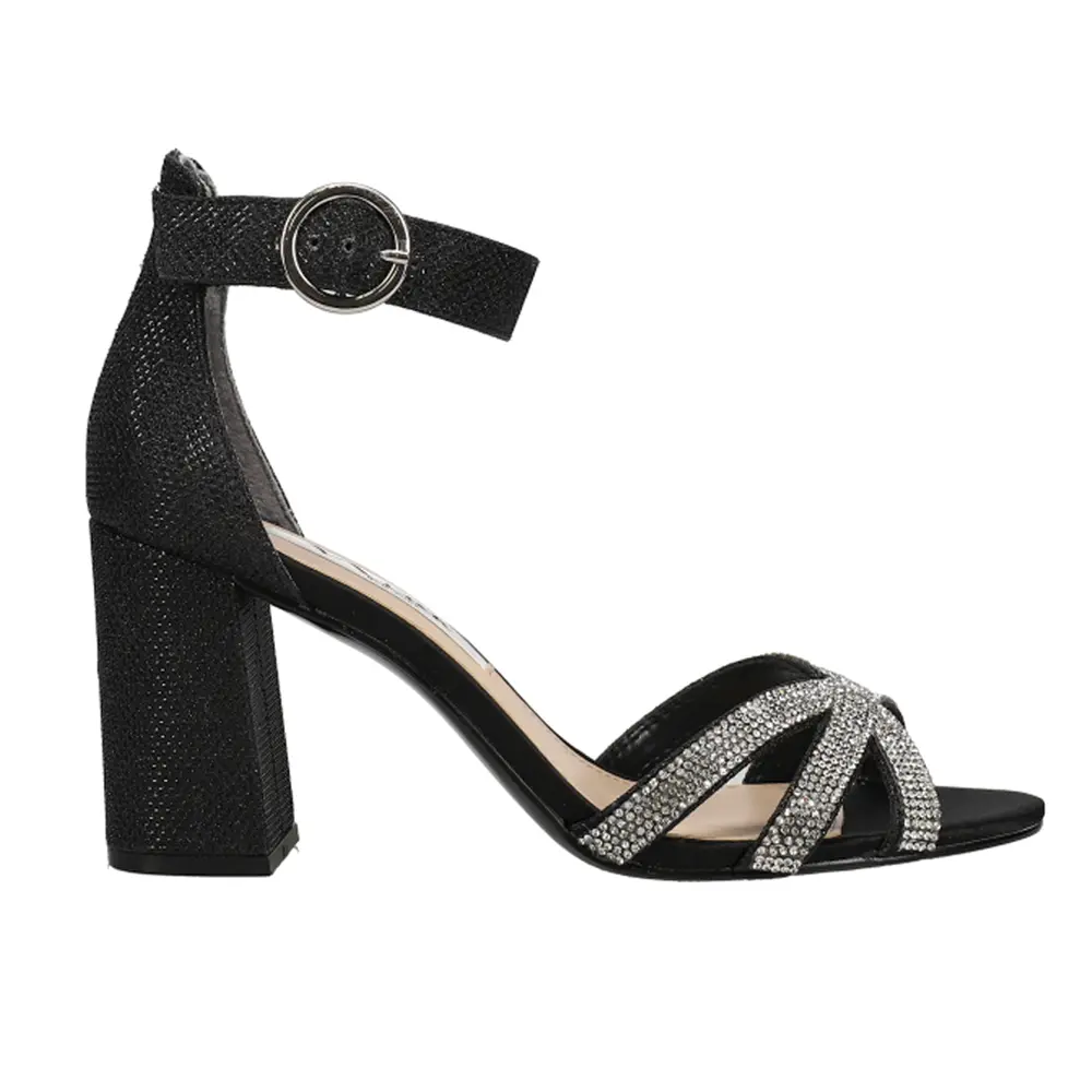 Nina Womens Haiden Glitter Block  Dress Sandals High Heel 3" & Up - Black
