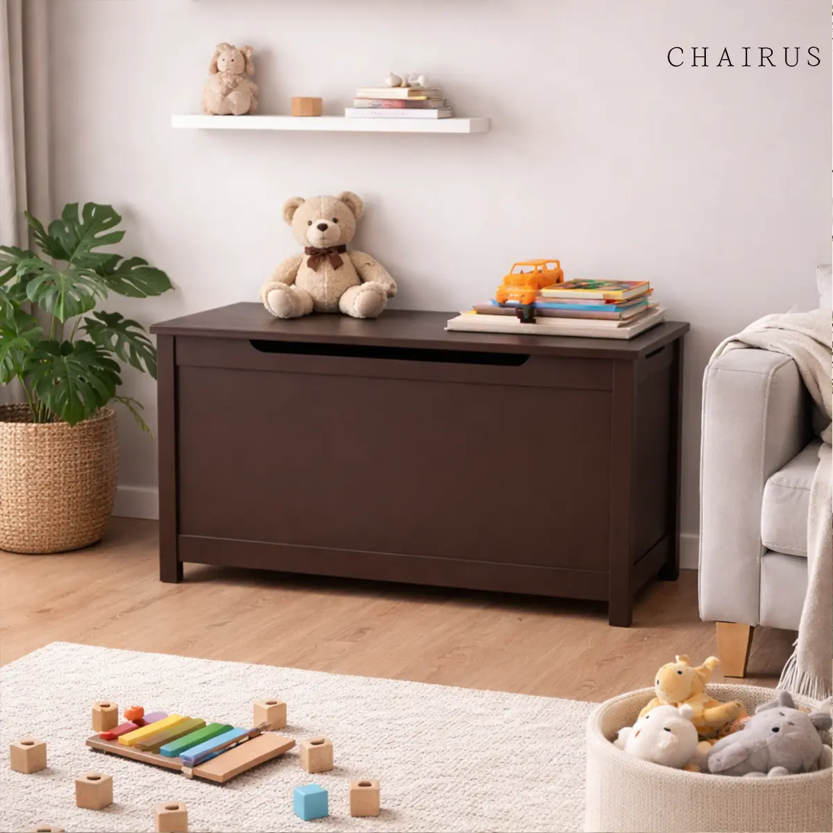 CHAIRUS 31.5" Wide Rectangular Rustic Flip-Top Storage Cabinet Wooden Entryway Bench with Safety Hinged Lid, Hidden Organizer, Easy Setup - Farmhouse Home Decor, Rustic Farmhouse Accent Furniture for Hallway, Bedroom, Rustic Farmhouse Decor