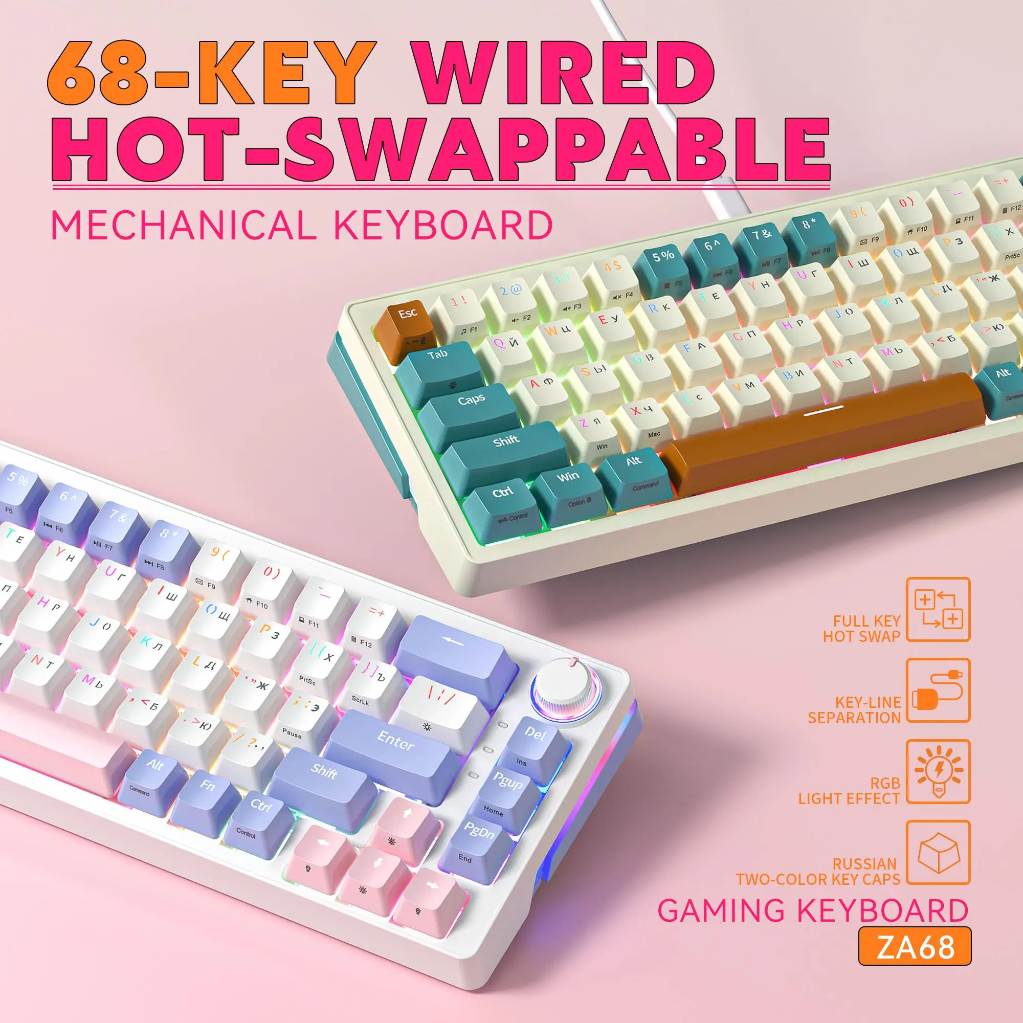 na-sa♡ ZIFRIEND ZA68 65% Mechanical Keyboard with Rotary Knob Hot