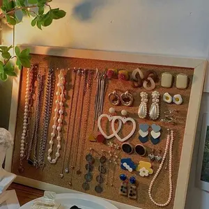 Vintage Postcard Jewelry Display Tray, Earring Necklace Ring Storage Rack, Softwood Board Crafted Jewelry Desktop Decor, Necklace Ring Earring Organizer, Decoration