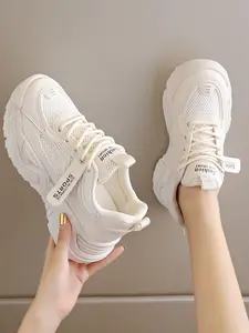 Women's Mesh Thick Sole Height-Boosting Dad Shoes, Lightweight Breathable All-Season Sneakers, Casual Round Toe Flatforms
