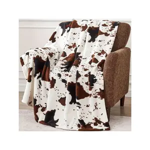 1pc Ultra-Cozy Flannel Cow Print Blanket 60x80 - All-Season Soft Brown & Cowhide Design, Contemporary Farmhouse Style Bedspread & Couch Throw, Washable Bedding Bed, Sofa, Travel - Twin Size (50x60) Or Full Size (60x80) - Durable Qu