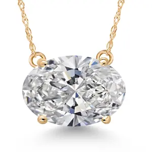Gem Stone King 3 Ct Oval Cut 14K Yellow Gold IGI Certified Lab Grown Diamond Pendant Necklace | D-E Color | VS1-VS2 Clarity | Gold Necklace For Women | With 18 Inch Gold Chain