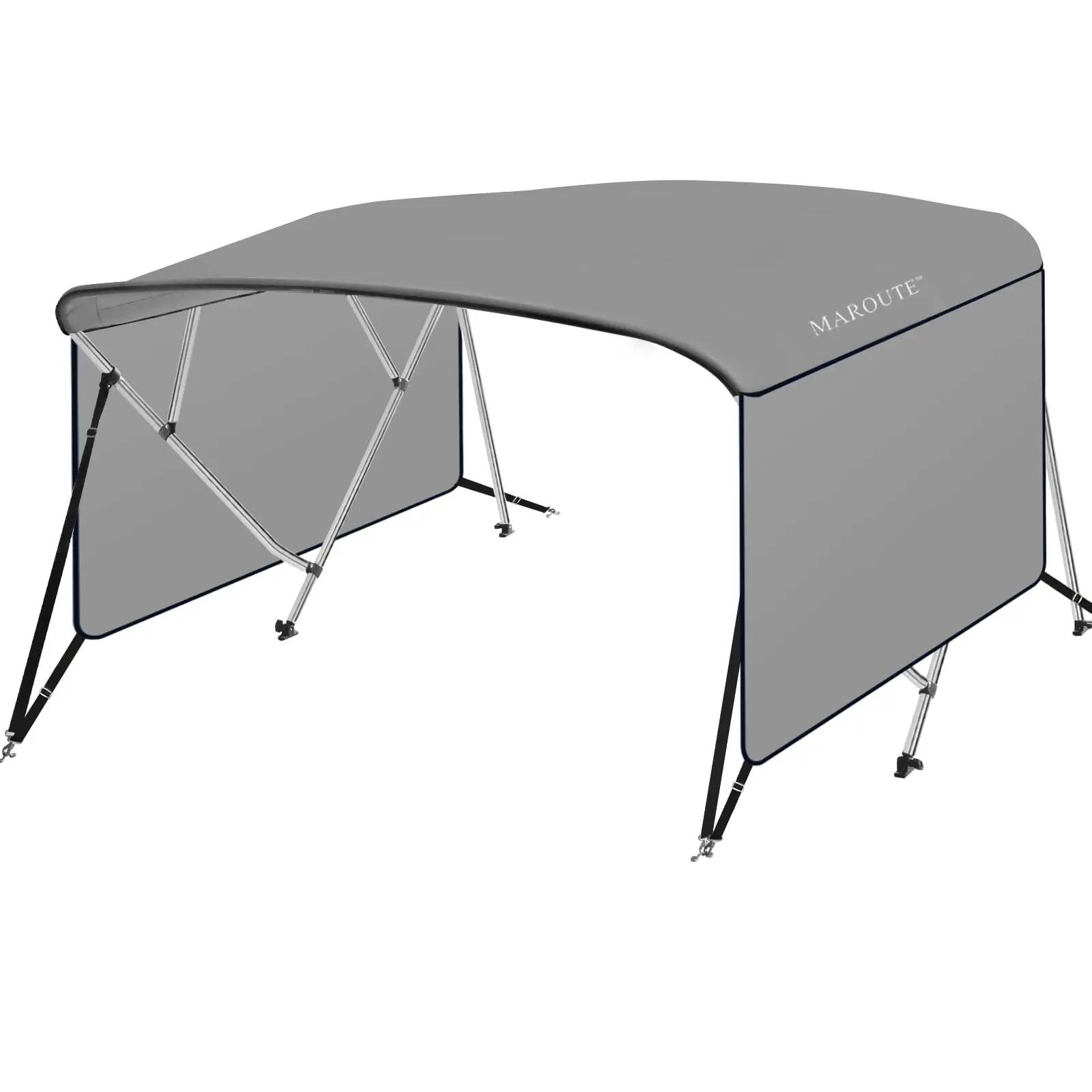 GARVEE 4 Bow Bimini Tops for Boat Cover with 1” Aluminum Alloy Frame, Zippered Storage Boot, Pu Coating Canvas,Include 2 Straps, 2 Adjustable Rear Support Pole（8'L x 54" H x 79"-84" W ，Gray ）