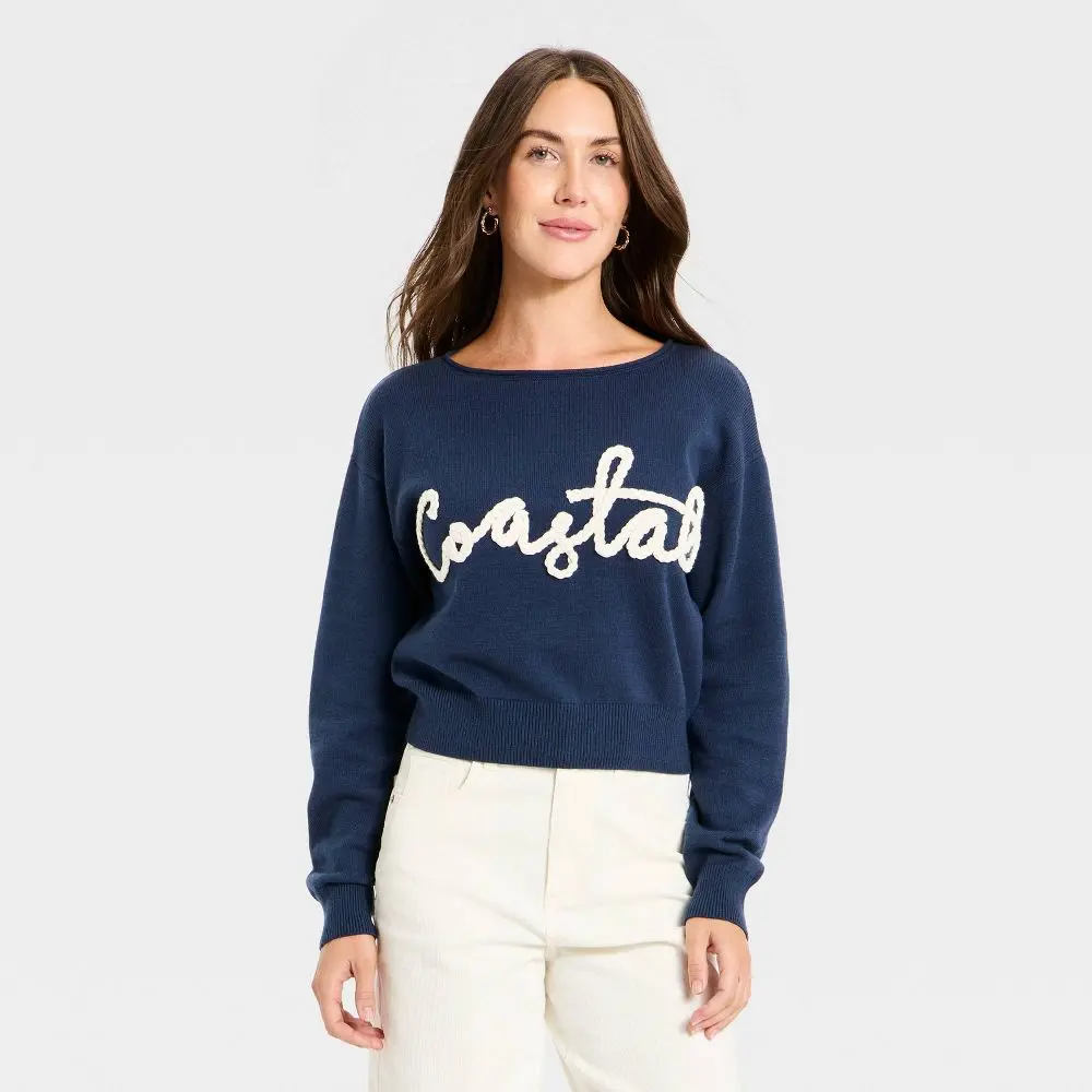 Women's Cozy Wide Crewneck Love Pullover Sweater - Universal