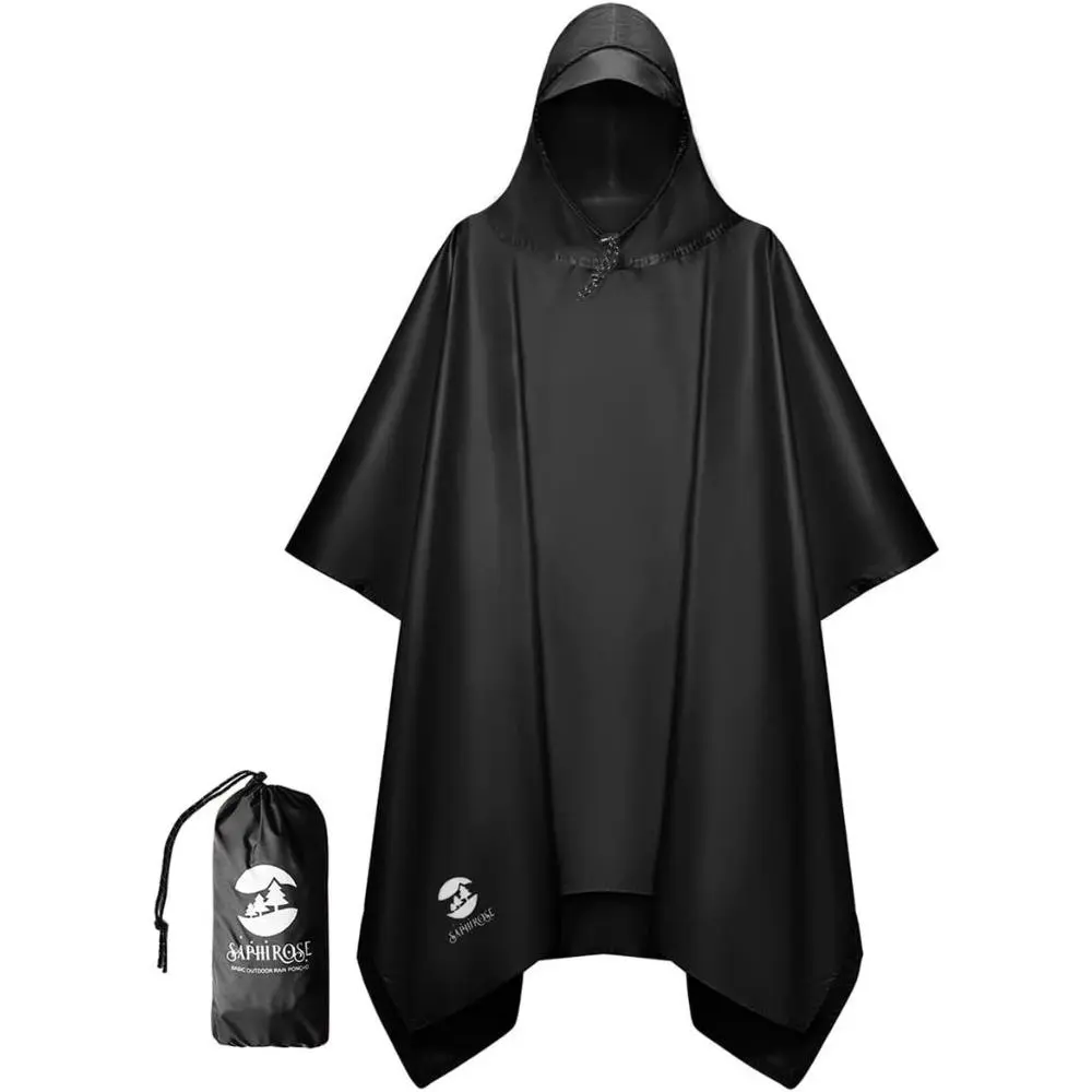 Hooded Rain Poncho Waterproof Raincoat Jacket for Men, Women, Adults