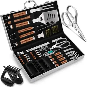 35 count Deluxe Grilling Gifts Set for Birthday Fathers Day, Stainless Steel BBQ Accessories Kit for Men Dad, Professional Grill Tools Utensils with , Meat Claws in  Case Brown