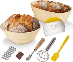 Silicone Bread Proofing Baskets - 9 Inch Round & 10 Inch Oval, BPA Free, Foldable, Baking Supplies Included, Easy to Clean, Perfect Gift Bakeware Set