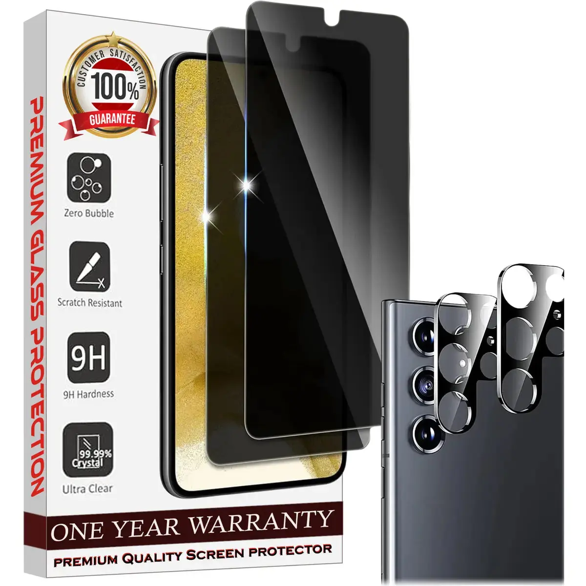 Entronix Case Privacy Screen Protector for Galaxy S23 Ultra with Camera Lens [2+2], Anti-Spy Tempered Film Protection Durable