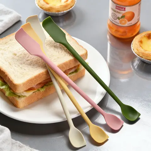 1-Count 2-in-1 Thick Lightweight Durable 100% Silicone Jam Spatula - Double-Ended Design Scraper Mixing Stick, Heat Resistant Daily Home Baking Gadget, Kitchenware Utensil Accessory-MM1