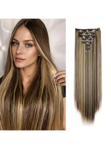 7 pcs 24inch Straight Hair Extensions Clips 24 Inch Long Invisible Thick Synthetic Clip in Extensions for Women Girls Weddings Party Daily Use Synthetic Clip Hairpiece