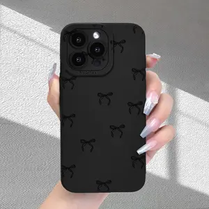 Shockproof Anti-fingerprint Black Bow Pattern TPU Case for iPhone 17 Pro Max 16 16e 15 14 Plus 13 12 Mini 11 Air X XS XR Straight Edge Drop-Resistant Rugged Durable Cover Shell Gift 2D printing Protective Smartphone
