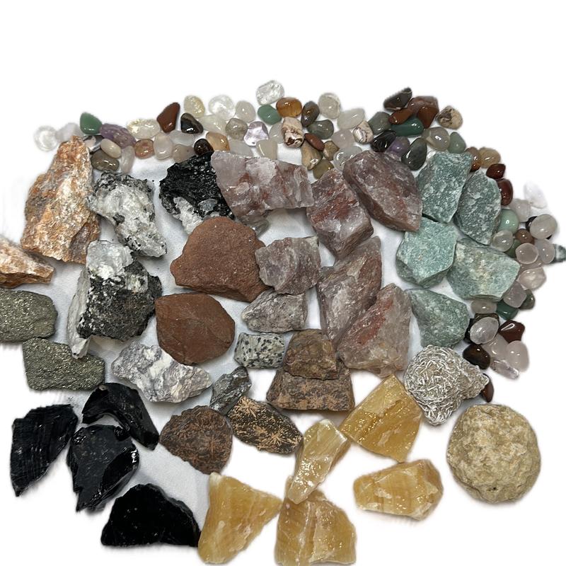Raw Crystal Mining Bucket with Raw Crystals - 4 lbs Total Weight, rainbow moonstone , black obsidian , amethyst , fluorite , orange calcite so much more home decor natural crystal
