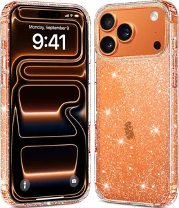 iPhone 17 Pro Max Case Clear Glitter, Hard PC Back Shockproof Protective Bumper Cover, Sparkle Bling Sparkly Cute Slim Women Girls Phone Cases