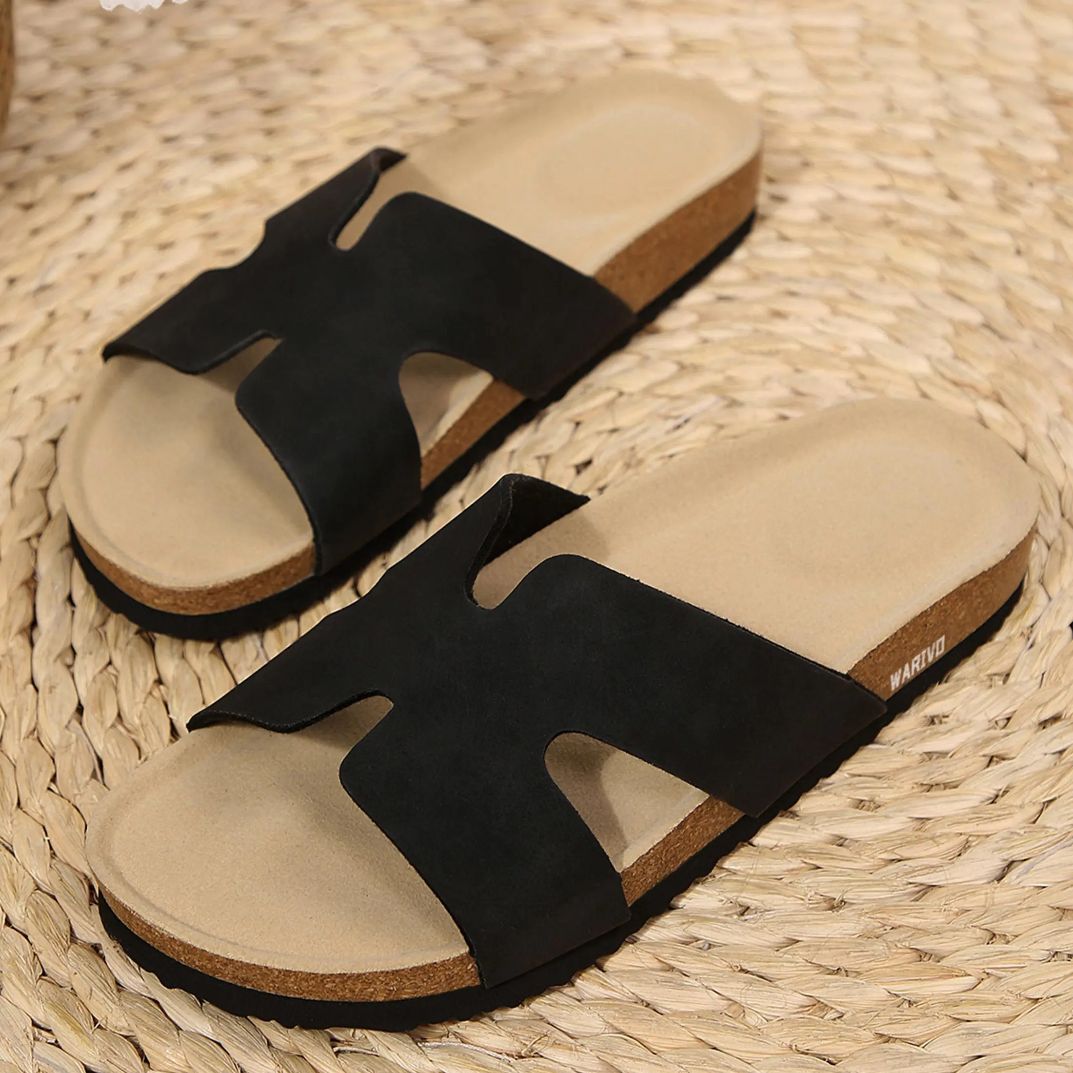 Women's Soft Cork Footbed Slippers, Lightweight Slip-On Sandals, Comfortable Shoes for Pregnancy & Wide Feet