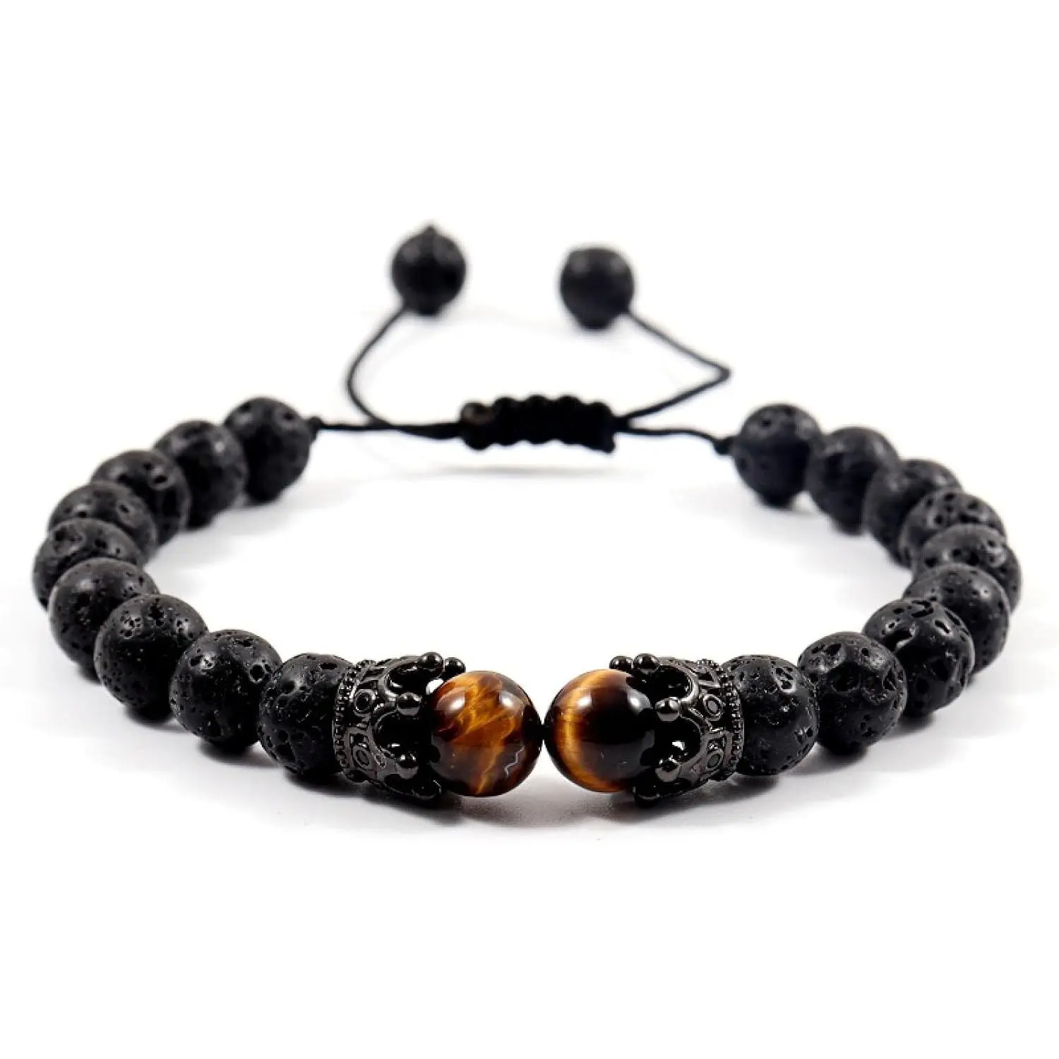 Bracelets Men Bracelet Gift Double Crown Bracelet Men Adjustable Handmade Weave 8Mm Amber Lava Stone Bracelet For Men Gift